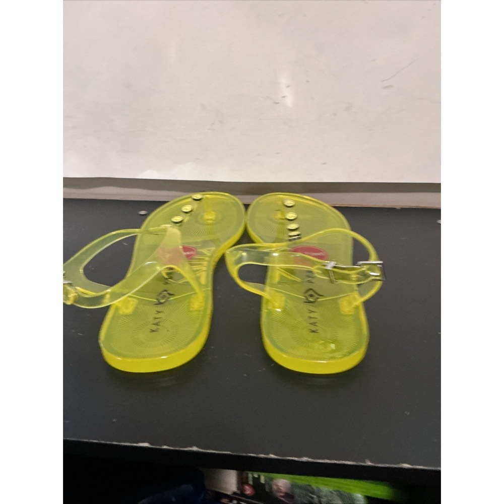 Katy Perry Womens The Geli-T Strap Flat Sandal Smiley Face Lemon Drop 7 34KP1518 - Picture 4 of 7
